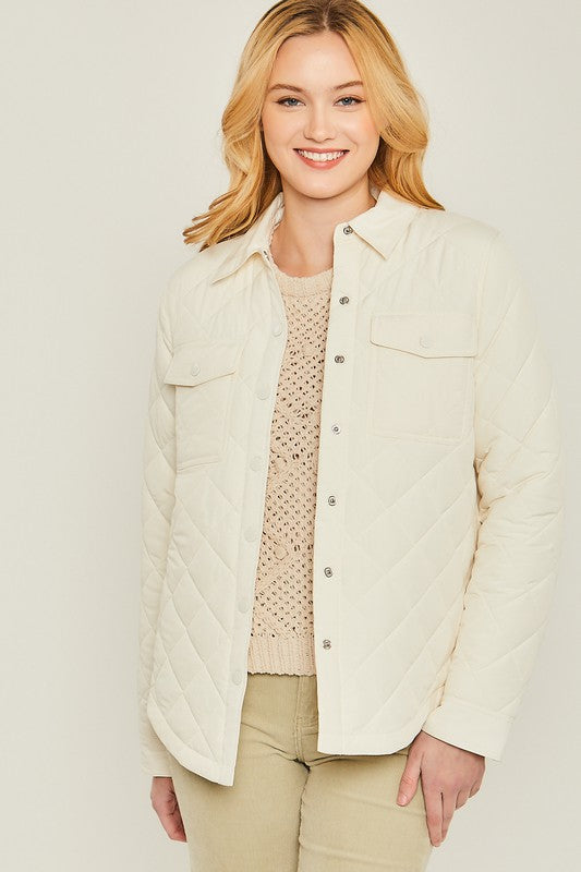 Love Tree Woven Solid Bust Pocket Shacket IVORY