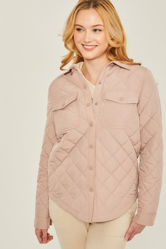 Love Tree Woven Solid Bust Pocket Shacket