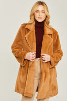 Love Tree Woven Solid Teddy Collar Coat CAMEL Love Tree