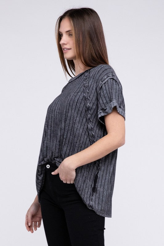 Zenana Ribbed Raglan Dolman Sleeve Boat-Neck Top ZENANA