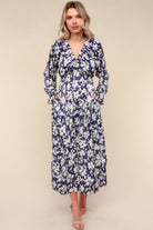 Haptics Navy Satin Floral Tiered Babydoll Maxi Dress