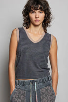 POL V-Neck Contrast Ribbed Sleeveless Tank