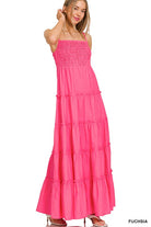 Zenana Woven Smocked Top Tiered Cami Maxi Dress FUCHSIA ZENANA