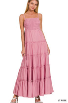 Zenana Woven Smocked Top Tiered Cami Maxi Dress LT ROSE ZENANA