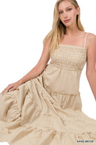 Zenana Woven Smocked Top Tiered Cami Maxi Dress SAND BEIGE ZENANA