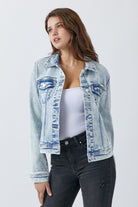 RISEN Button Up Acid Washed Denim Jacket Acid Light Trendsi