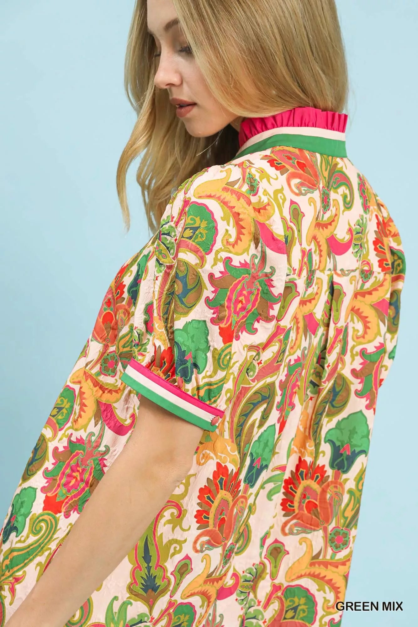 Umgee Green Mix Jacquard Abstract Print Mini Dress