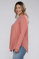 Zenana Plus Long Sleeve Round Neck Round Hem Top ZENANA