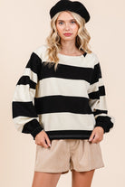 Mittoshop Black & Ivory Striped Snap Shoulder Long Sleeve T-Shirt Black Ivory Shirts & Tops