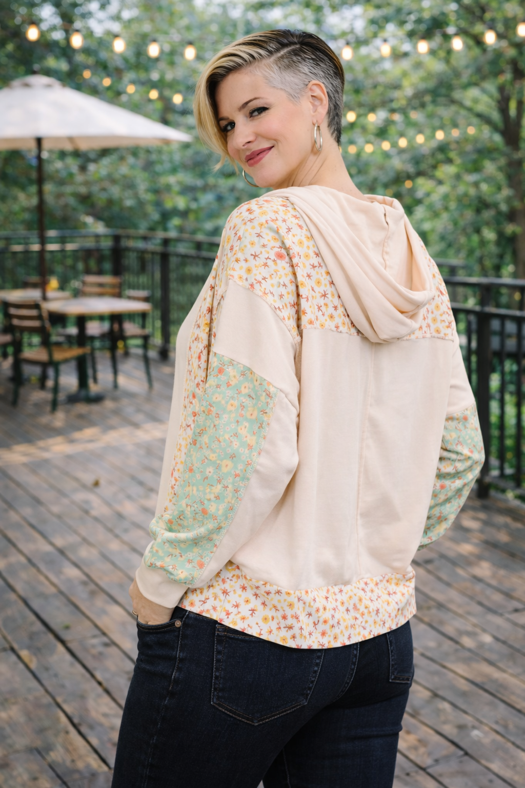 Haptics Floral Patchwork Hooded Pullover Womens