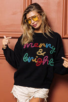 BiBi Black Tinsel Lettering Merry & Bright Christmas Sweater