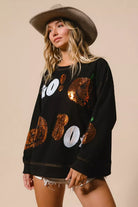 BiBi Black Halloween Theme Sequin Embroideries Sweatshirt