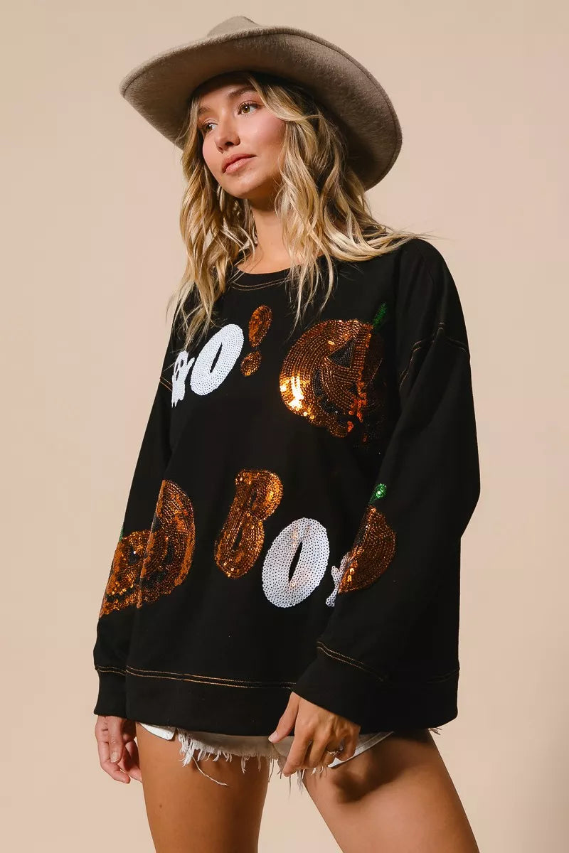 BiBi Black Halloween Theme Sequin Embroideries Sweatshirt