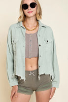 POL Button Down Corduroy Trucker Jacket Sage