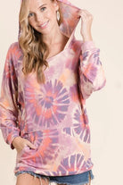BiBi Circular Tie Dye Print Terry Hoodie with Kangaroo Pocket