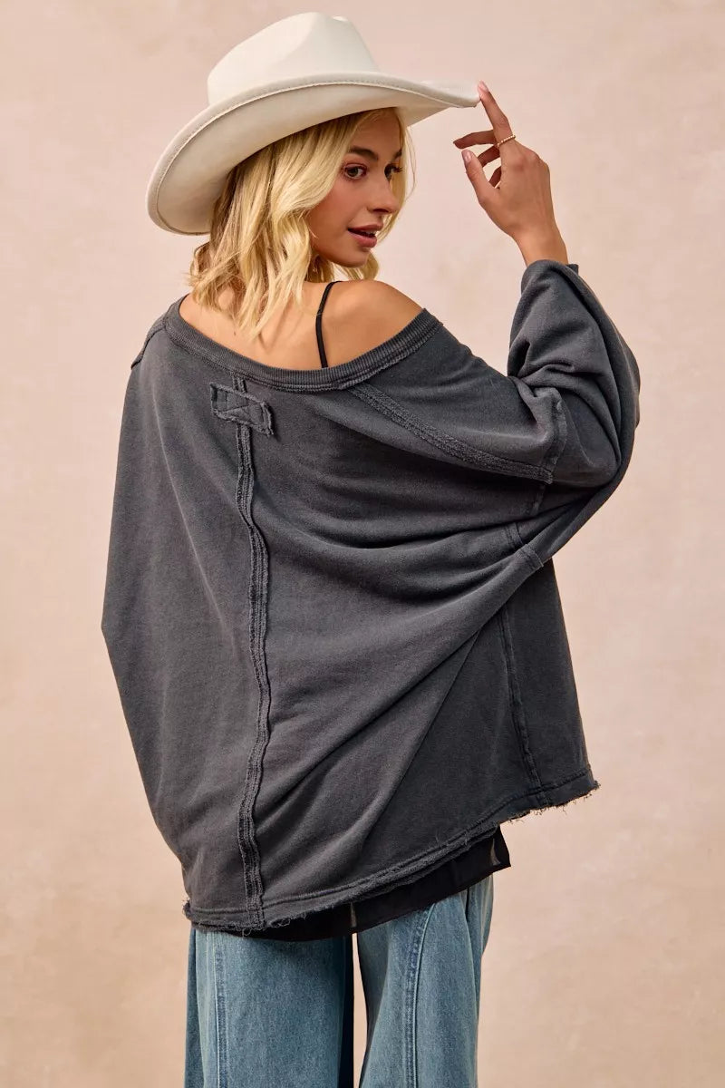 BiBi Mineral Washed French Terry Oversized Sweatshirt – Ash