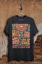 Lotus Fashion Collection Wild Love Where The Flowers Bloom Graphic Top Vintage Black Mineral Wash