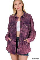 Zenana Mineral Washed Shacket N MAGENTA S Shirts & Tops