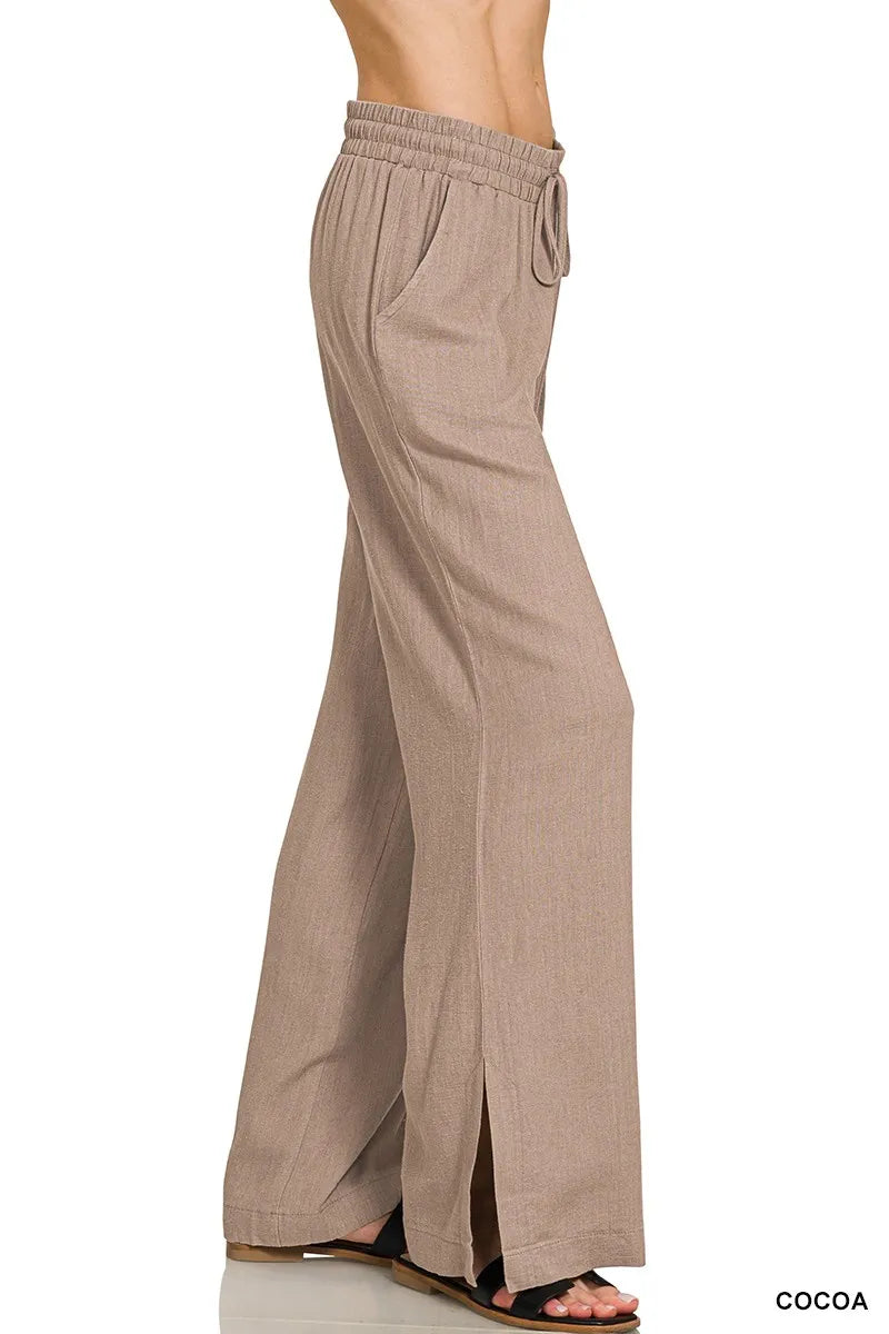 Zenana Cocoa Linen Drawstring Pants