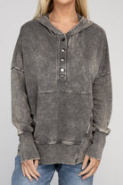 Zenana French Terry Acid Washed Kangaroo Pocket Hoodie MOCHA GREY S ZENANA