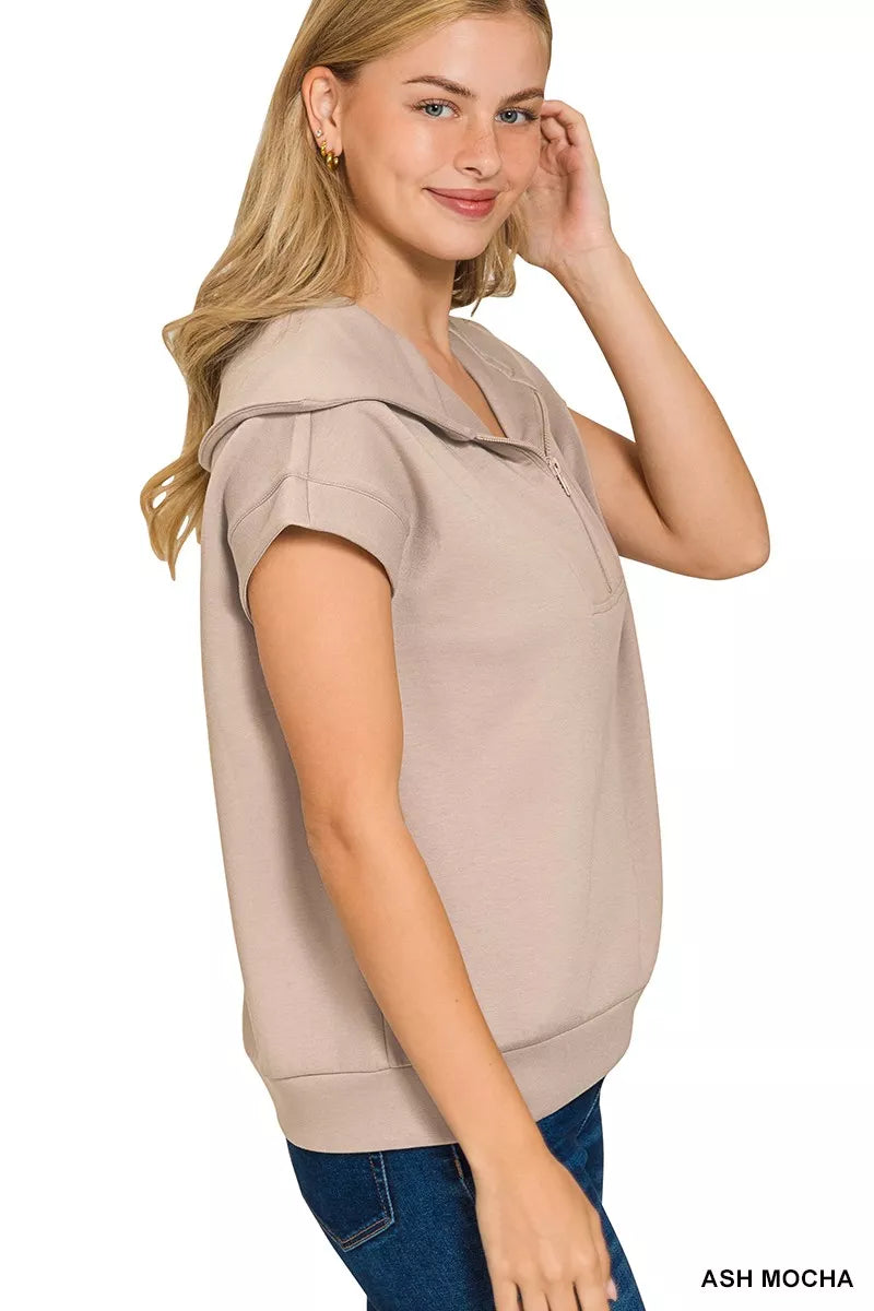 Zenana Ash Mocha Scuba Half Zip Top