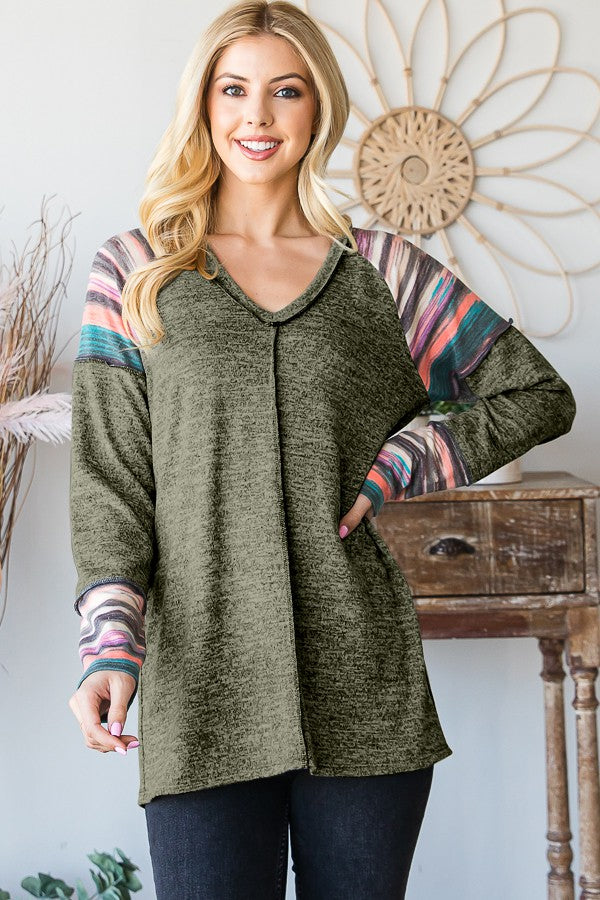 Heimish Olive Solid and Stripe Long Sleeve Top Olive Black Friday