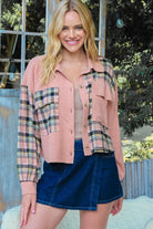 Hailey & Co Plaid Mixed Cropped Jacket Pink Trendsi