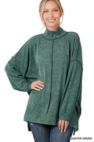 Zenana Brushed Melange Hacci Mock Neck Sweater HUNTER GREEN XS ZENANA