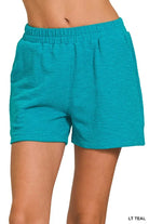 Zenana Light Teal Cotton Slub Shorts LT TEAL