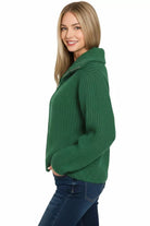 Zenana Dark Green High Neck Full Zip Sweater Cardigan