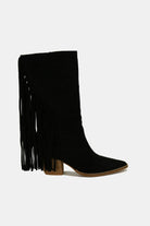 Beast Fashion Black Suede Fringe Point Toe Boots Shoes