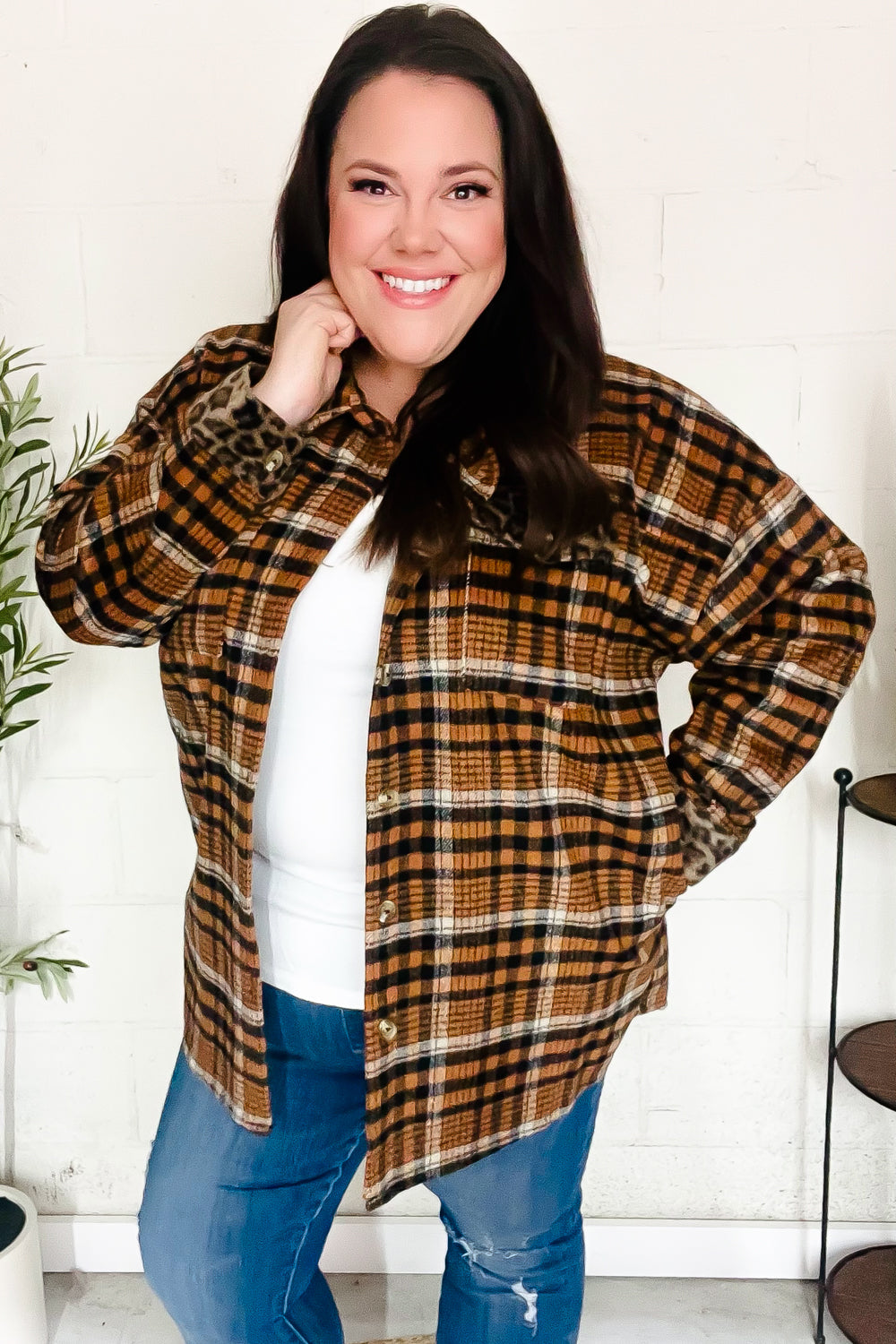 Haptics r Rust Plaid & Animal Print Button Down Jacket