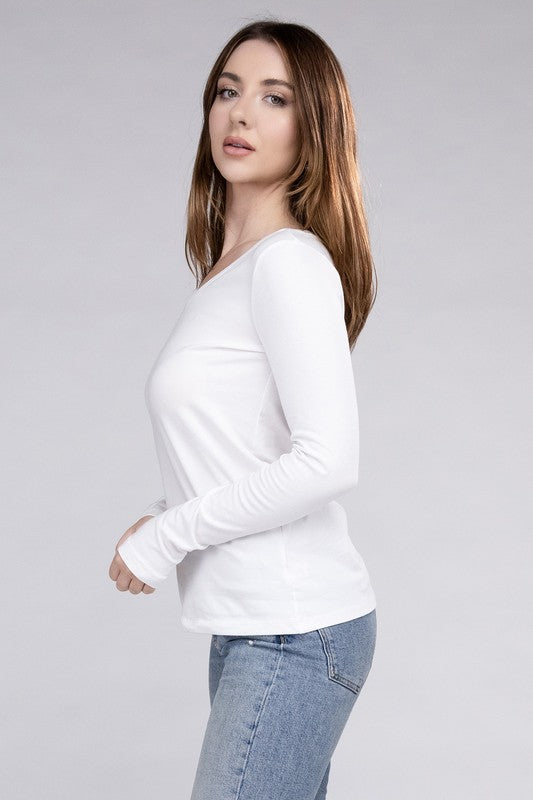 Zenana Cotton V-Neck Long Sleeve T-Shirt ZENANA