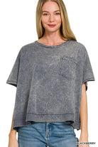 Zenana Acid Washed Round Neck Short Sleeve Oversized T-Shirt BLACKBERRY