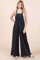 Mittoshop Washed Black Textured Wide Leg Overalls Washed Black