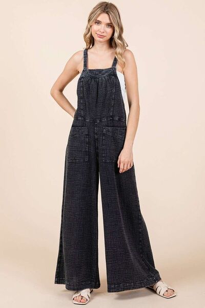 Mittoshop Washed Black Textured Wide Leg Overalls Washed Black