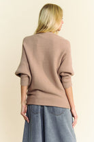 Davi & Dani Tan Round Neck Batwing Sleeve Sweater