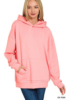Zenana Dark Pink Oversized Scuba Hoodie with Kangaroo Pocket