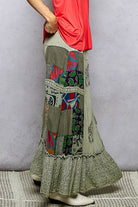 POL Sage Printed Patchwork Embroidered Ruffled Skirt
