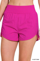 Windbreaker Smocked Waistband Running Shorts N HOT PINK ZENANA