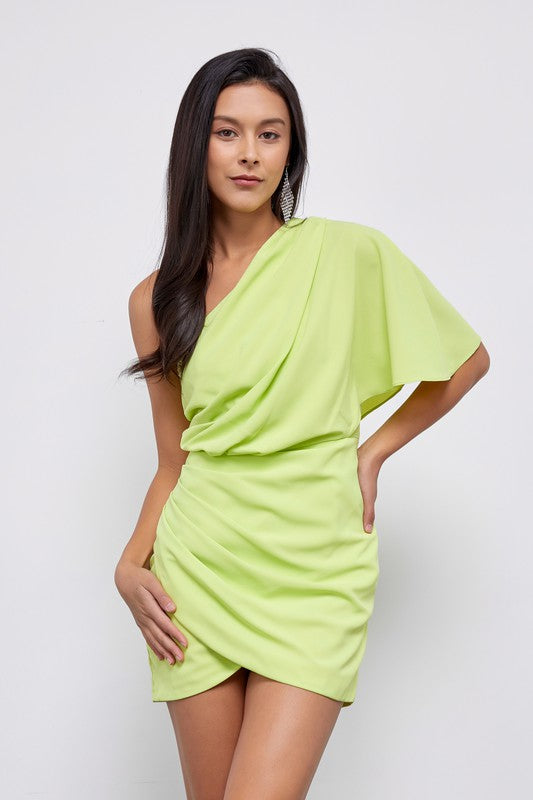 Do + Be Collection One Shoulder Wrap Dress LIME S Do + Be Collection