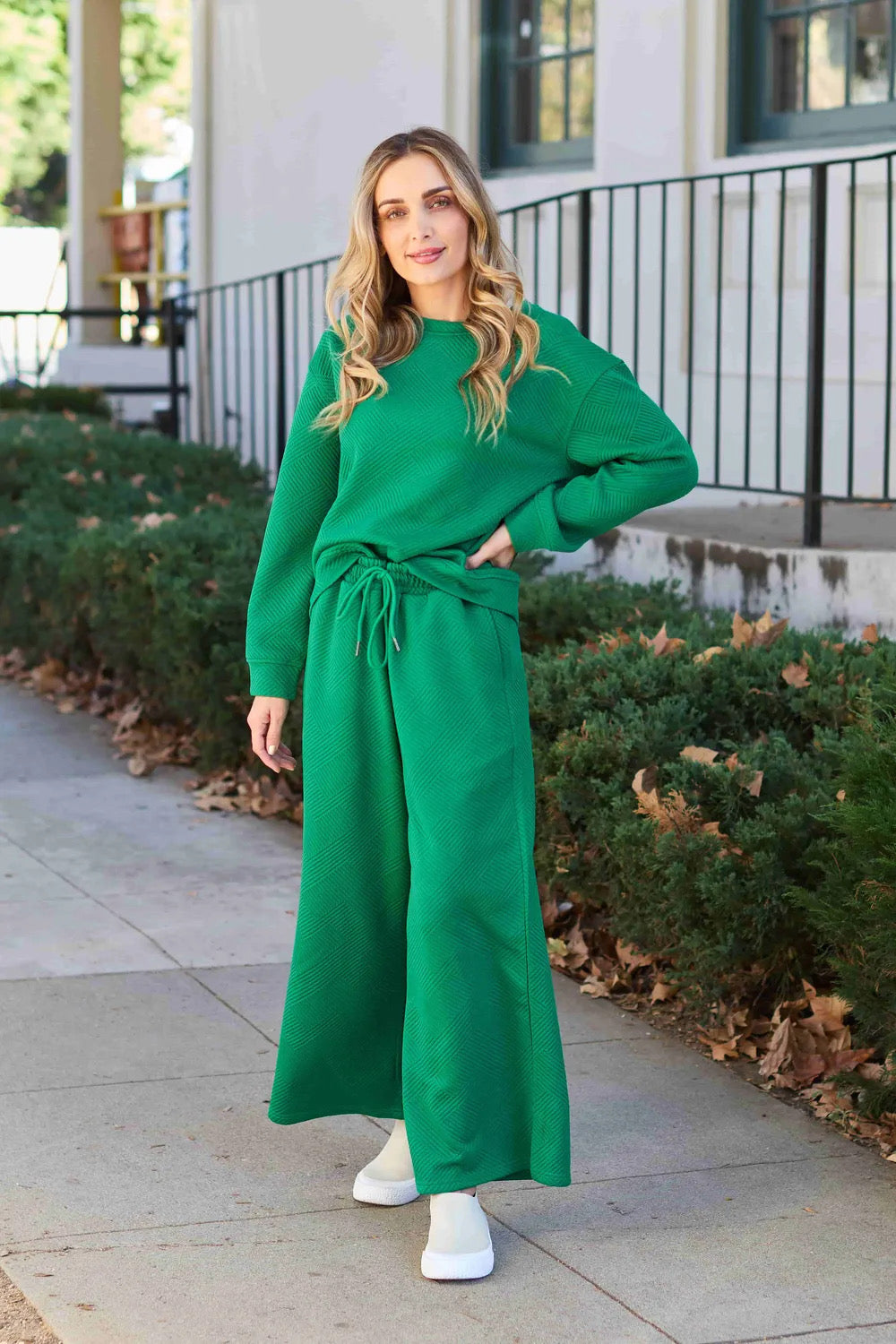 Double Take Quilted Textured Long Sleeve Top and Drawstring Pants Set Trendsi