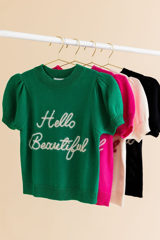 Gilli Hello Beautiful Short Sleeve Sweater Top Shirts & Tops