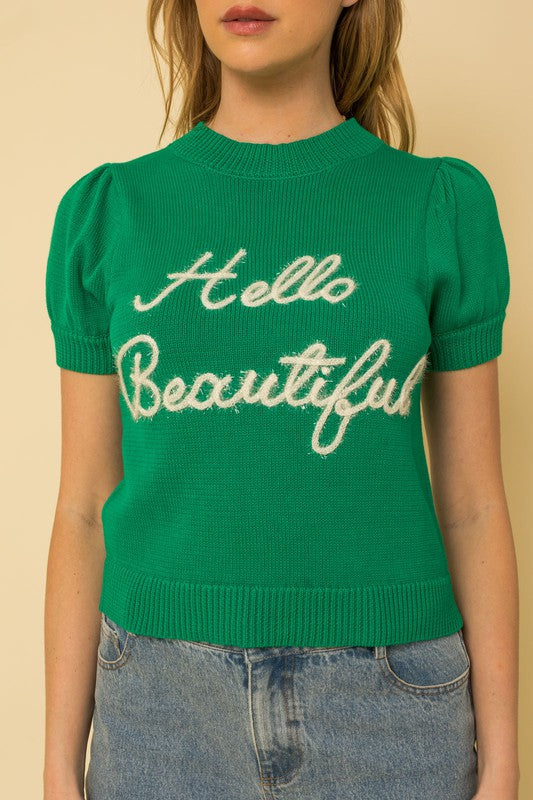 Gilli Hello Beautiful Short Sleeve Sweater Top Shirts & Tops