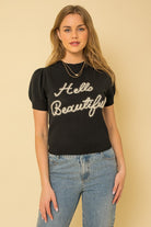 Gilli Hello Beautiful Short Sleeve Sweater Top Black Shirts & Tops