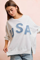BiBi 4th Of July Usa Letter Patchwork French Terry Top