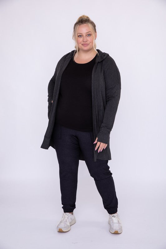 Mono B Curvy Longline Hooded Cardigan with Pockets Mono B