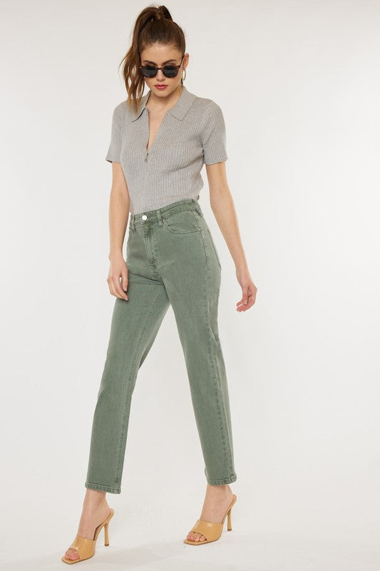 Kancan Ultra High Rise 90's Olive Straight Leg Jeans Kan Can USA