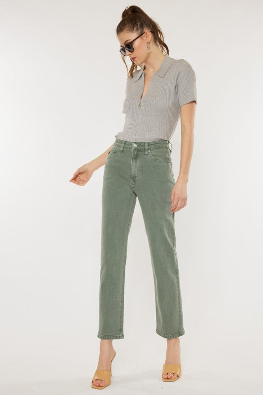 Kancan Ultra High Rise 90's Olive Straight Leg Jeans OLIVE Kan Can USA
