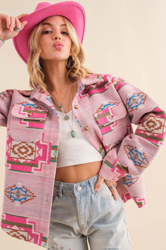 Blue B Exclusive Jacquard Aztec Shirt Jacket Pink Blue B